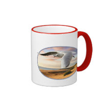 Gull on the Wing Over Beach Coffee Mugs