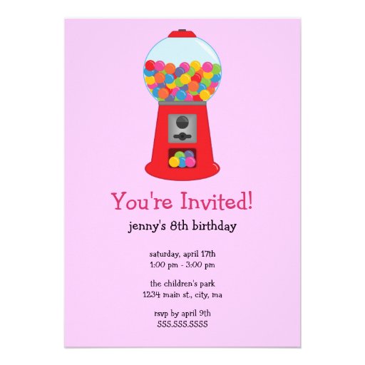 Gumball Machine Birthday Party Invitations