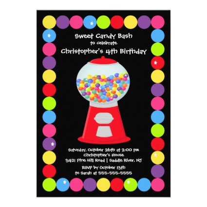 Gumballs Candy Bash Birthday Party Invitation