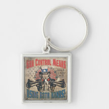 Gun Control Means Two Hands Retro Keychain