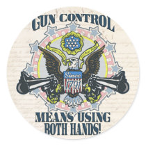 Gun Control: Using Both Hands Gun-Toting Eagle Round Stickers