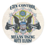 Gun Control: Using Both Hands Gun-Toting Eagle Round Stickers