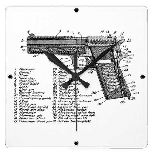 Gun Diagram V2 Square Wall Clock | Zazzle wall clock wiring diagram 