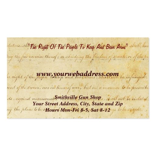 Gun Shop Collector Business Card (back side)