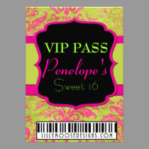 Gurnge Damask VIP Pass Sweet 16 Invitation invitations
