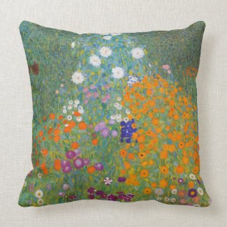 Gustav Klimt Cottage Garden Vintage Throw Pillow