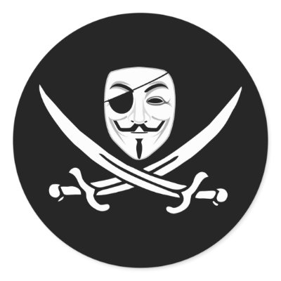 guy fawkes pirate round sticker by strk3