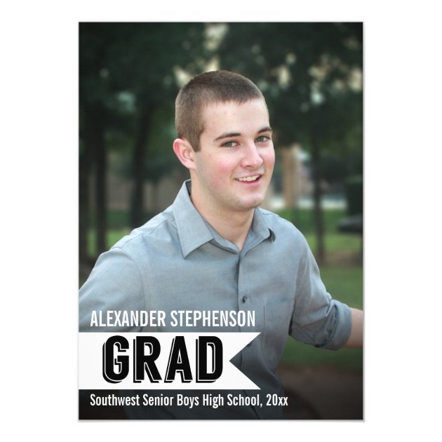 Guys Custom Banner Photo Graduation Invitation (front side)