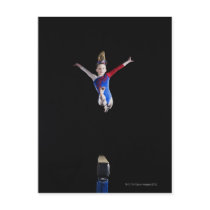 Gymnast (9-10) leaping on balance beam post cards