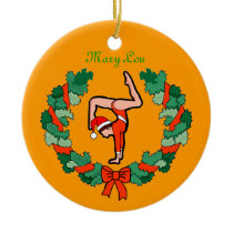 GymnastChick Wreath Handstand personalize ornament