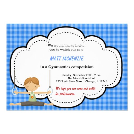 Gymnastic Boy Competition (Blue) Personalized Invitation