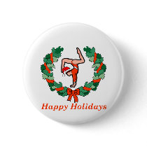 Gymnastic Happy Holidays Wreath Buttons