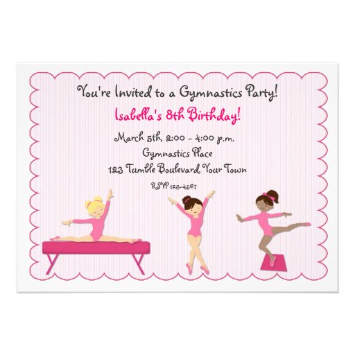 Gymnastic Party, Tumbling, Pink Invitation