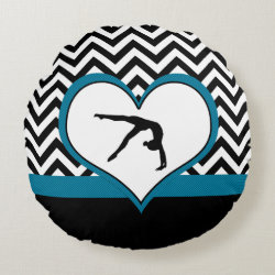 Gymnastics Chevron Heart in Black Round Pillow