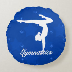 Gymnastics Girl Blue Stars Round Pillow