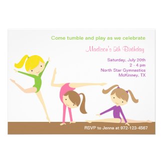 Gymnastics Girls Birthday Party Invitation