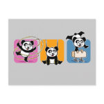 Here's a cute design for gymnastic enthusiasts. This cute pand is on the rings, doing a rhytmic gymnstics routine with his strings, and performing on the pommel horse. Great gifts here for anyone who does and likes to watch gymnastics.