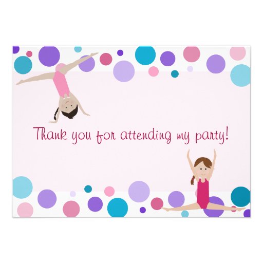 Gymnastics Party Flat Thank You in Aqua and Pinks Custom Announcement
