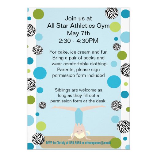 Gymnastics Party Invitation Black, Aqua and Green