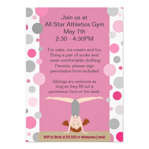 Gymnastics Party Invitation Pink and Gray