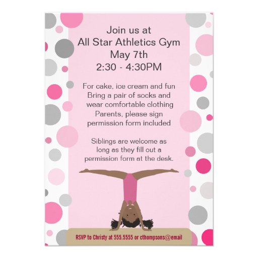Gymnastics Party Invitation Pink and Gray