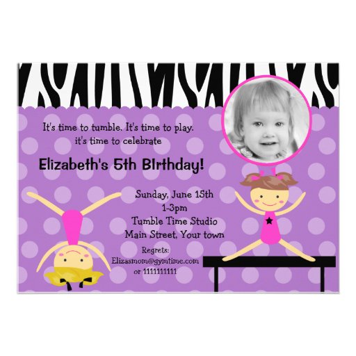 Gymnastics  Photo Birthday Invitations