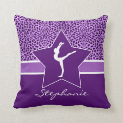Gymnastics Purple Cheetah Print with Monogram Throw Pillow