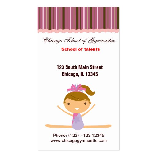 Gymnastics School Business Card Template (front side)