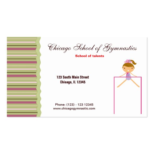 Gymnastics School Business Card Templates (front side)