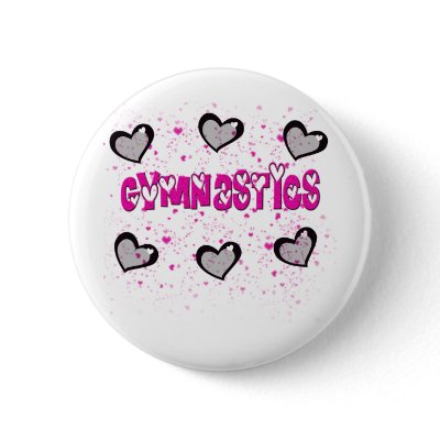 Gymnastics splatter hearts pinback button