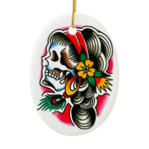 Gypsy Skull with Peacock Feather Ornament