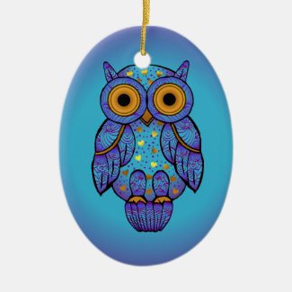 H00t Owl Blue Moon Oval Ornament
