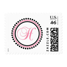 H Monogram (Black / Light Pink Dot Circle) Postage Stamp
