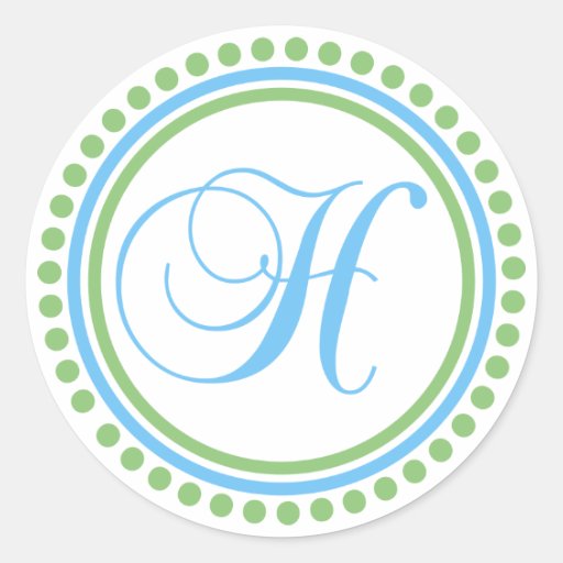H Monogram (Pale Blue / Mint Green Dot Circle) Stickers Zazzle