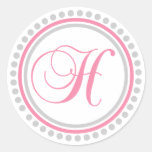 H Monogram (Pink / Silver Dot Circle) Round Stickers