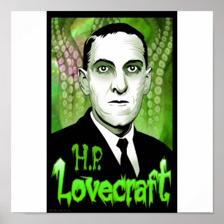 H.P. Lovecraft portrait (green) Poster