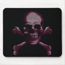 Hacker Skull and Crossbones Pink Mouse Pad