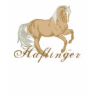  - Haflinger horse lovers will enjoy this design that features a beautiful, golden haflinger horse with a long white mane and tail cantering above text that says "Haflinger.": Sizes  Available colors: black
