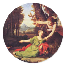 Hagar And Ishmael In The Desert By Colombel Nicola Round Sticker