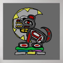 Haida Wolf and Moon Poster