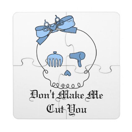 Hair Accessory Skull (Bow Detail Blue w/ Text) Puzzle Coaster