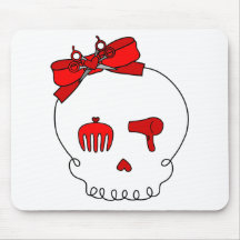 Hair Accessory Skull (Bow Detail - Red) Mouse Pads