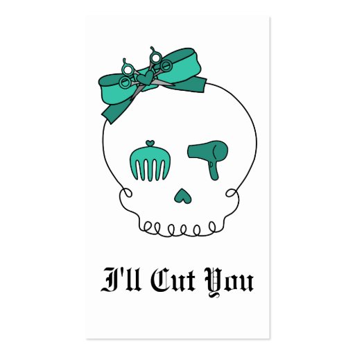 Hair Accessory Skull (Bow Detail - Turquoise) Business Card Template (front side)