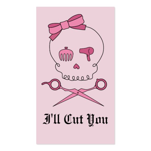 Hair Accessory Skull & Scissor Crossbones (Pink) Business Cards (front side)