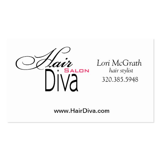 Hair Diva - Beauty Salon Beautician Hair Stylist Business Cards (back side)