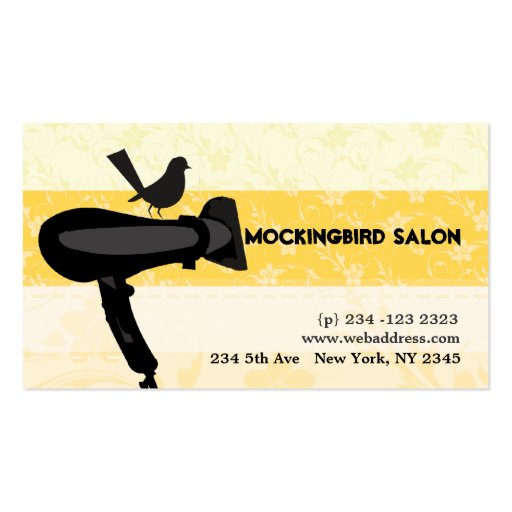 Hair Dryer and Mocking Bird Illustration Business Card Templates (front side)