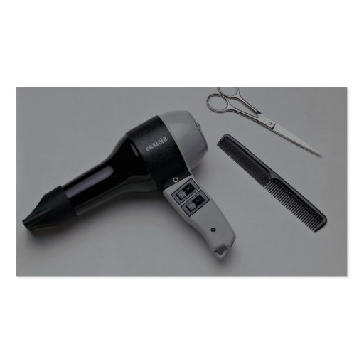Hair dryer with scissors and comb business card template (back side)