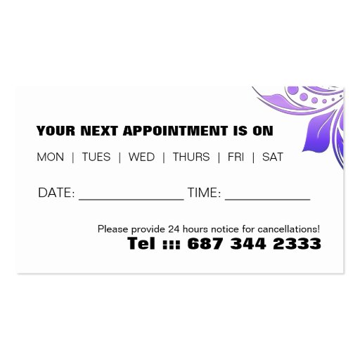 Hair Salon Appointment Business Card (back side)