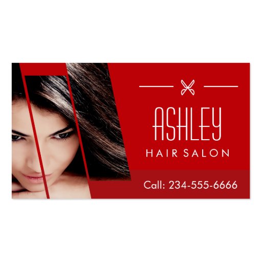 Hair Salon Beauty Lounge Classy Red White Scissors Business Card Templates (front side)