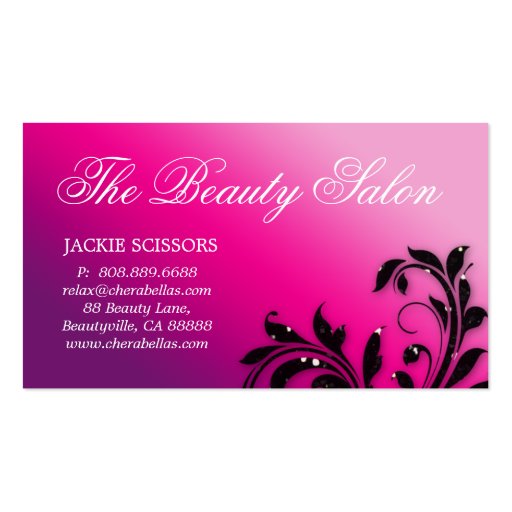 Hair Salon Business Card Beauty Leaves Pink Purple (back side)